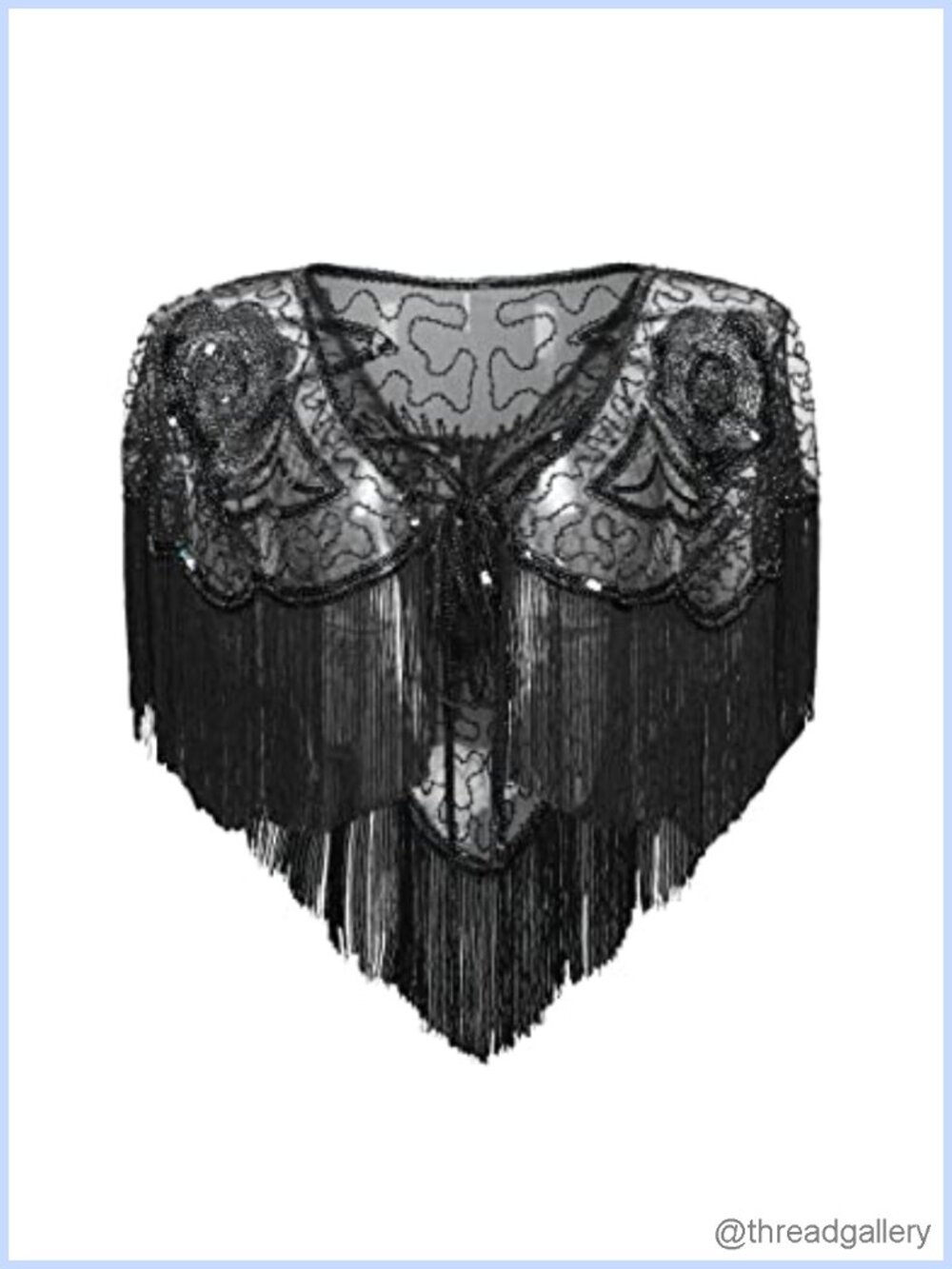 1920s Gatsby Beaded Evening Shawl Wrap Sequined Fringe Tassel Cape